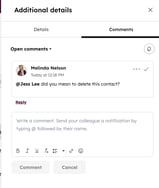 Additional details panel showing the comments tab with a comment.