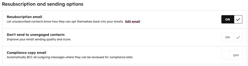 Alternância de email de resinscrição.