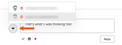 A social thread, displaying the option to change Reddit profiles for a reply.