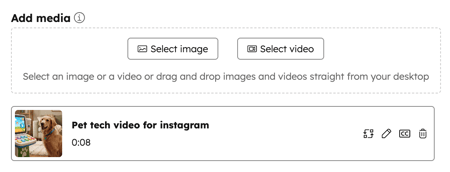 Social composer, showing the options to select an image or video for the social post.