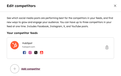 The social inbox, showing the option to add a competitor to your feed.