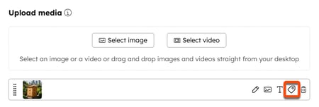 The social composer media section, highlighting the icon to add a tag.