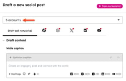The social composer, highlighting the option to select multiple social media accounts when drafting a social post.