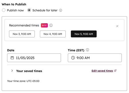 El Creador de contenido para redes sociales, que muestra los ajustes para optimizar la fecha y hora de publicación de tus entradas en redes sociales.