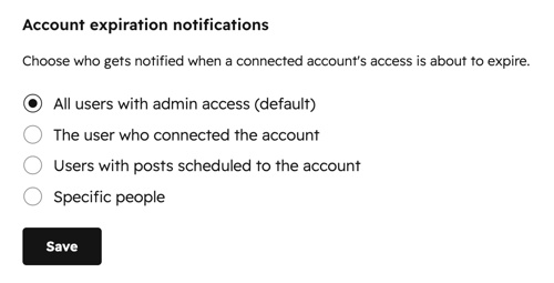 Social settings, displaying account expiration notification settings.