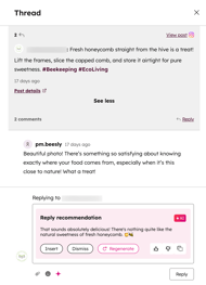 A sample social post comment in the social reply tool.