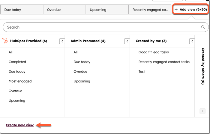 Ansicht für Aufgaben hinzufügen und erstellen