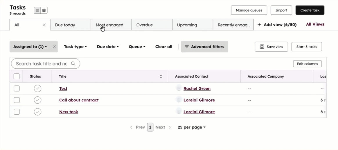 Filter tasks and manage task views