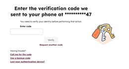 Account login, showing the prompt to enter your verification code that was sent to your phone.