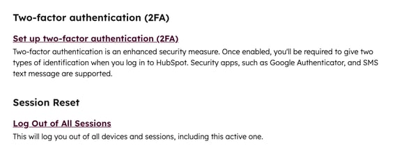 Account security settings, displaying the option to set up two-factor authentication (2FA).