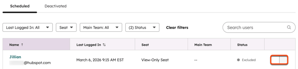 Automatic user deactivation settings, displaying the option to exclude a user from automatic deactivation.