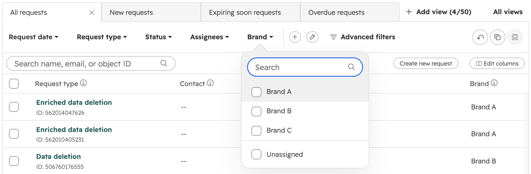 Data Requestv Window Create data privacy request pages for specific brands