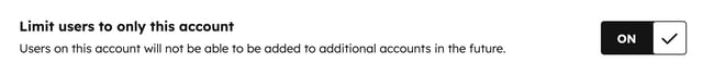 Account security settings, displaying the setting to limit users to only this account, shown with the switch turned on.