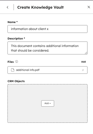 A screenshot showing the right panel where you create a knowledge vault.