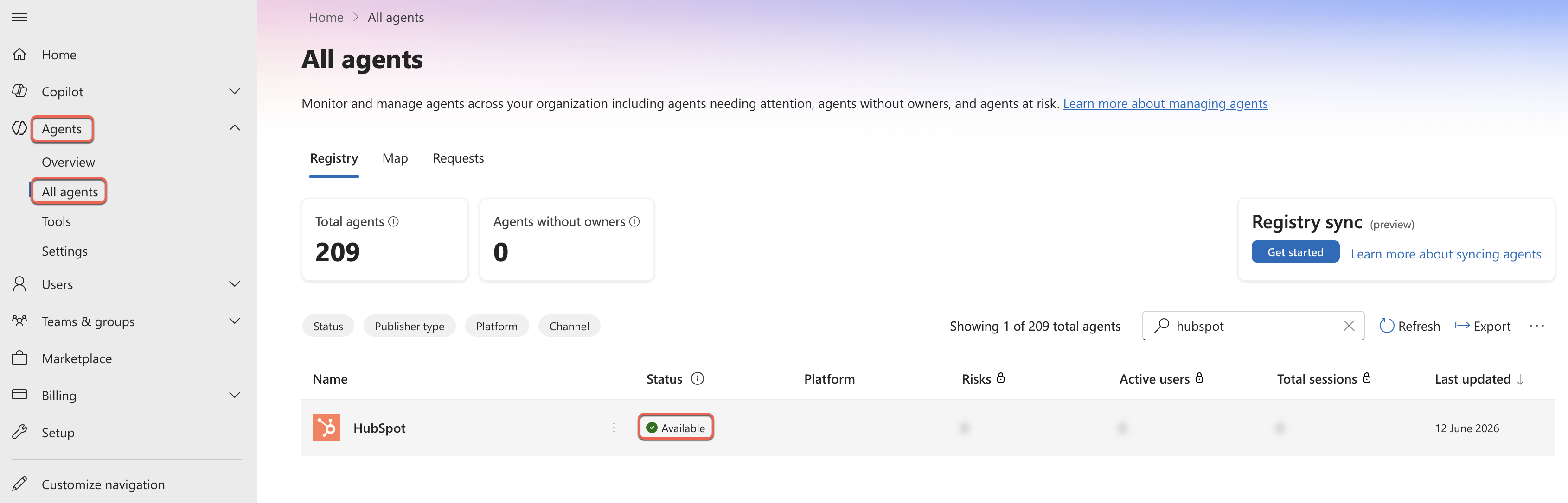 connected-apps-hubspot-agent-for-copilot-status
