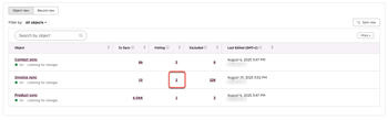 Screenshot showing the count of invoices that are failing in the QBO sync page in HubSpot.
