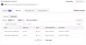 Screenshot showing examples of records failing.