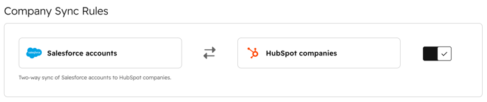 Screenshot showing the sync toggle for the Company object. 