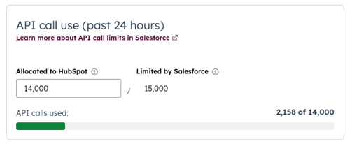 Screenshot showing the API call use by the Salesforce integration in HubSpot.