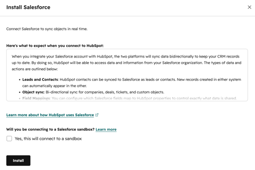 Salesforce installation, showing start of the installation steps.