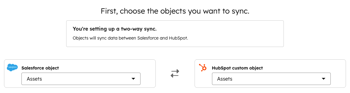 Screenshot showing how to select the custom objects for the sync between HubSpot and Salesforce.