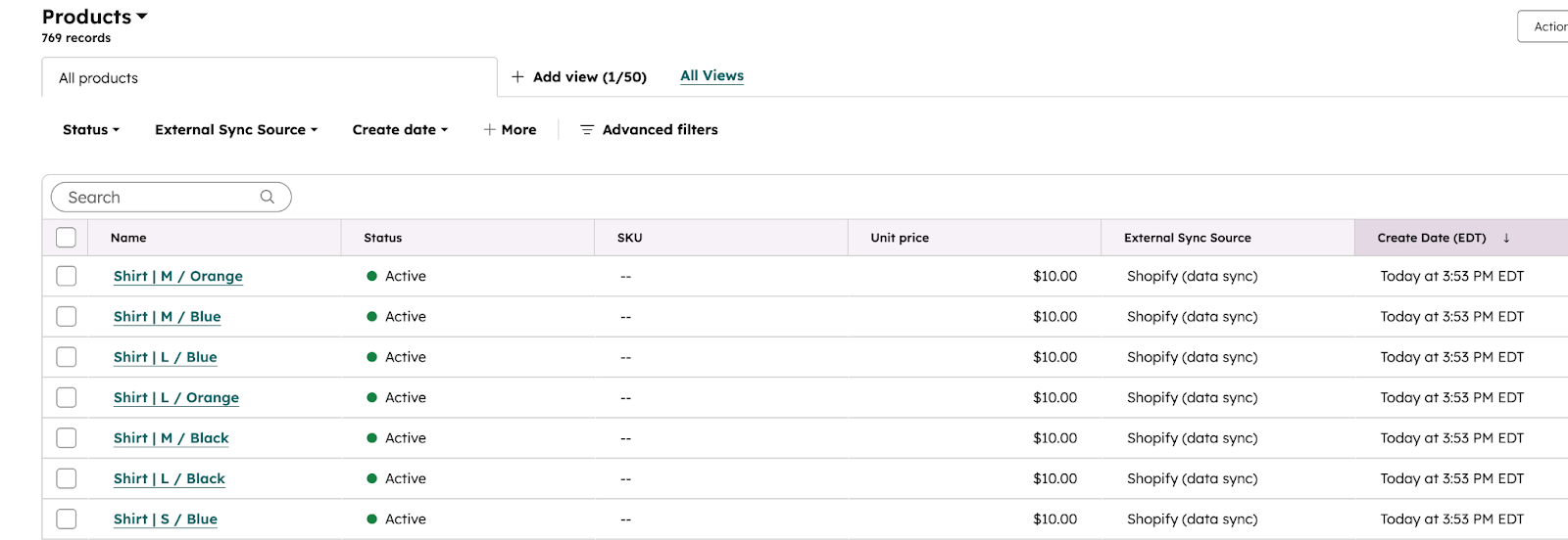 Sync Shopify product variants to HubSpot