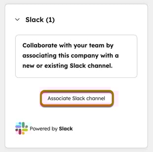Screenshot showing how to associate a HubSpot record to a Slack channel.