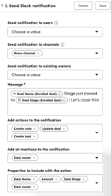 screenshot showing Slack notification workflow action setup