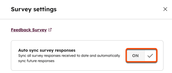Captura de tela mostrando a alternância de respostas de pesquisa de sincronização automática no HubSpot.