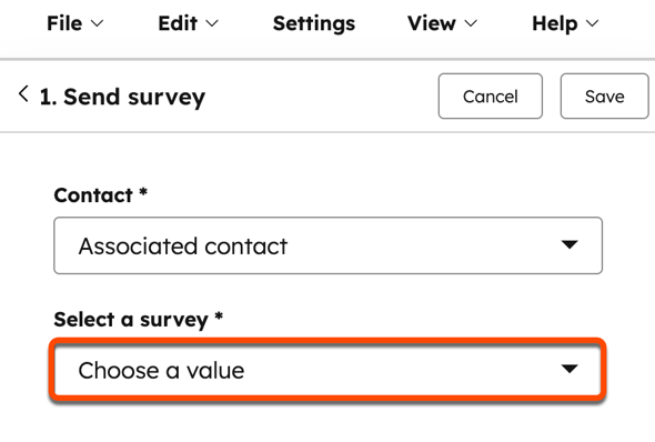 Captura de tela mostrando a ação do fluxo de trabalho para enviar uma pesquisa SurveyMonkey.