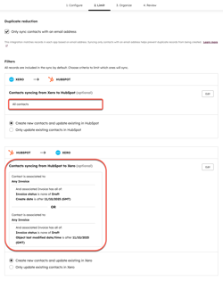 Image of HubSpot to Xero contact sync filters.