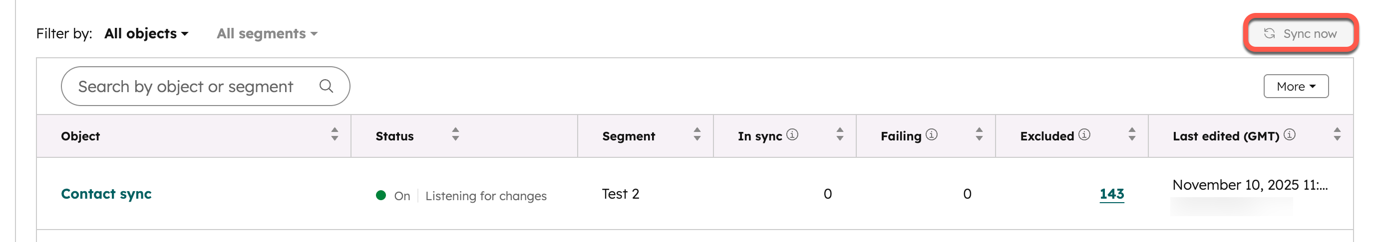 Screenshot showing the Sync now button for the Xero integration in HubSpot