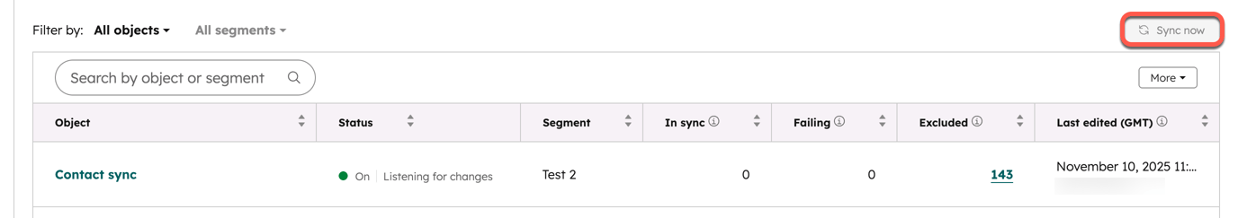 Screenshot showing the Sync now button for the Xero integration in HubSpot