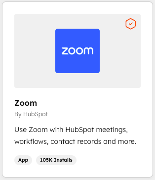 Screenshot showing the Zoom app in the HubSpot Marketplace.