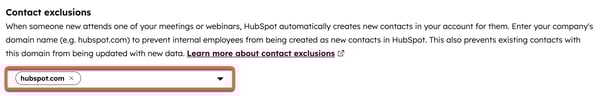 screenshot showing the Zoom global setting to exclude contacts from being created in HubSpot