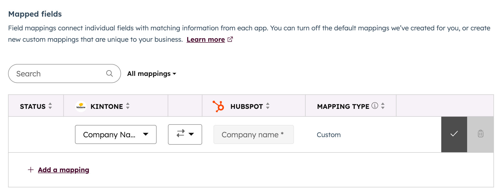 Association mapping with data sync