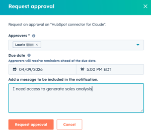 Screenshot of the Request approval page where a non-admin user can request for an admin to approve an app. 