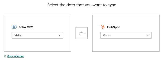 Screenshot showing the dropdown menus to select the objects for the sync of custom objects. 
