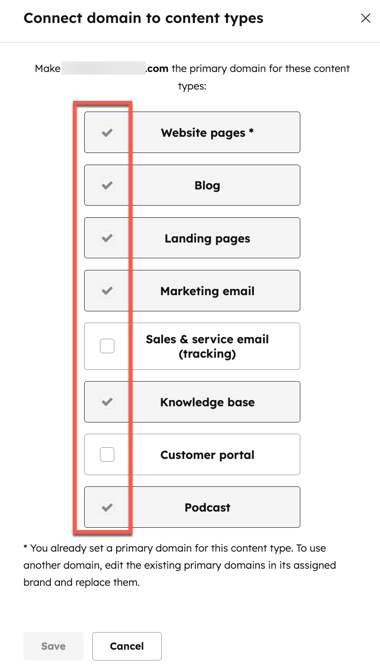 Content type selector, with multiple content types already selected.