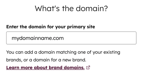 Textbox for entering the domain name to connect a domain. Textbox instructions read "Enter the domain for your primary site."