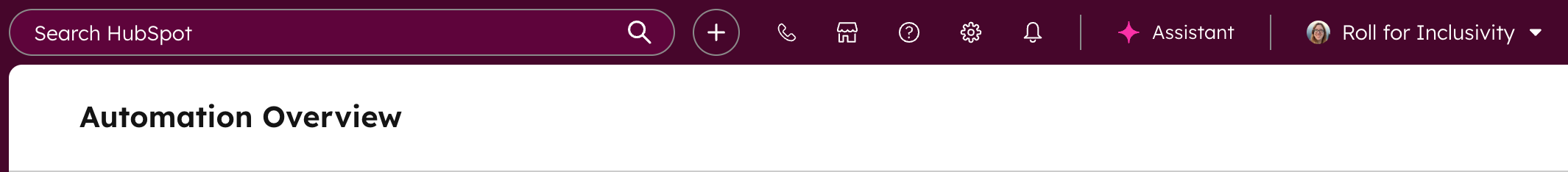 A screenshot showing the top navigation bar in HubSpot.