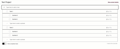 Animated GIF showing you can click and drag and drop tasks and subtasks.