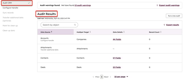 screenshot showing the results of an audit in Smart Transfer. 