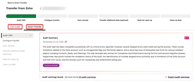 screenshot showing the User Guide and Smart Transfer tabs in HubSpot.