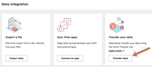 screenshot showing the Transfer data button in HubSpot