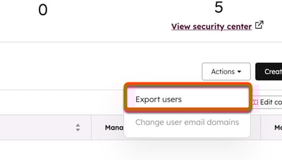 A screenshot showing the actions dropdown.