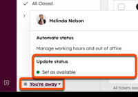 A screenshot showing the status dropdown menu for Help Desk.