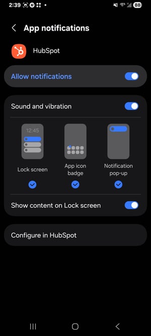 Notifications settings that show an Allow notifications toggle.