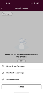 Manage notifications in the HubSpot mobile app by filtering alerts, muting all notifications, or updating notification settings.