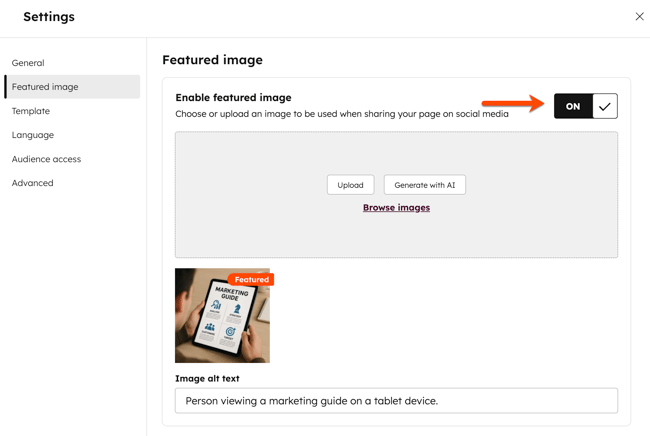 website-and-landing-pages-featured-image-settings